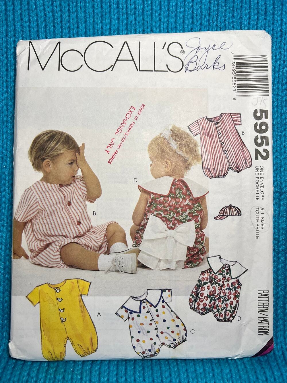 McCalls Sewing pattern 5952 baby jumpsuit romper size small